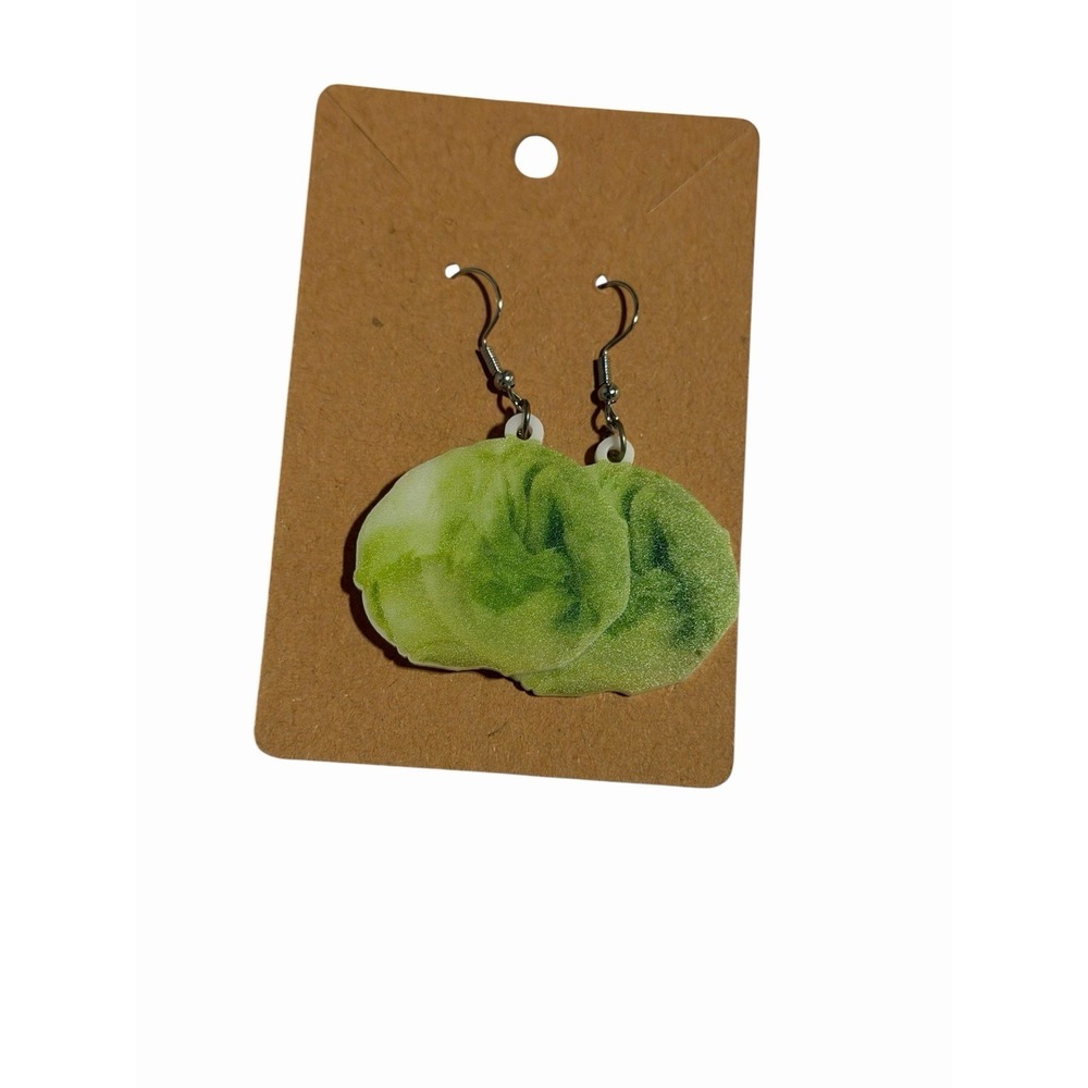 Handmade‎ Brussels Sprout Drop Earrings Green Vegetable Novelty Food Dangle